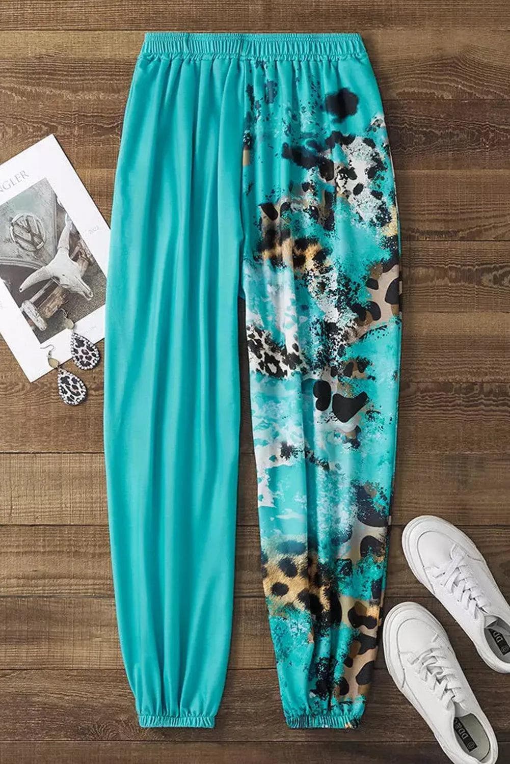 Bottoms/Pants & Culotte Light Blue Contrast Leopard Tie-dye Print Jogger Pants