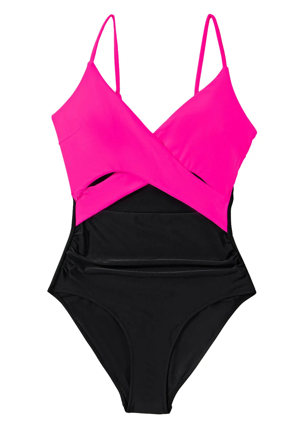 Rose Red Crossover Colorblock Cutout One Piece Swimsuit - Chic Meadow Boutique 