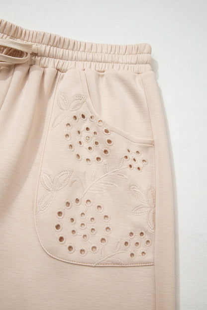 Jet Stream Embroidered Patched Pockets Drawstring Pants