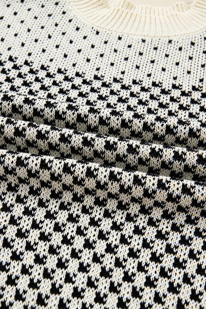 Black Contrast Color Pattern Lantern Sleeve Sweater