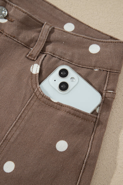 Brown Tailored Seam Polka Dot Print Barrel Casual Jeans