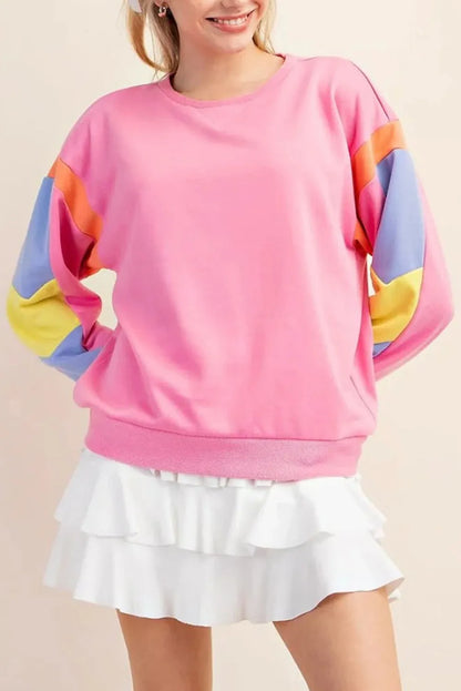 Pink Candy Colorblock French Terry Top - Chic Meadow Boutique 