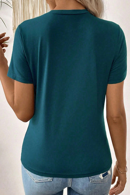 Blue Sapphire Solid Color Toothpick Stripe Round Neck T Shirt