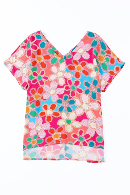 Pink Abstract Print V Neck Dolman Blouse - Chic Meadow Boutique 