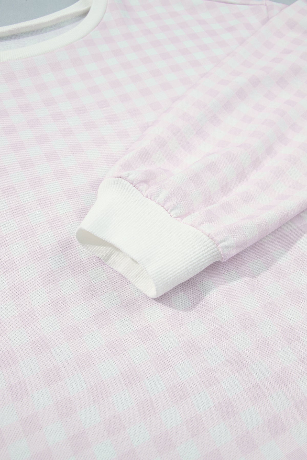 Pink Plaid Round Neck Long Sleeve Sweatshirt