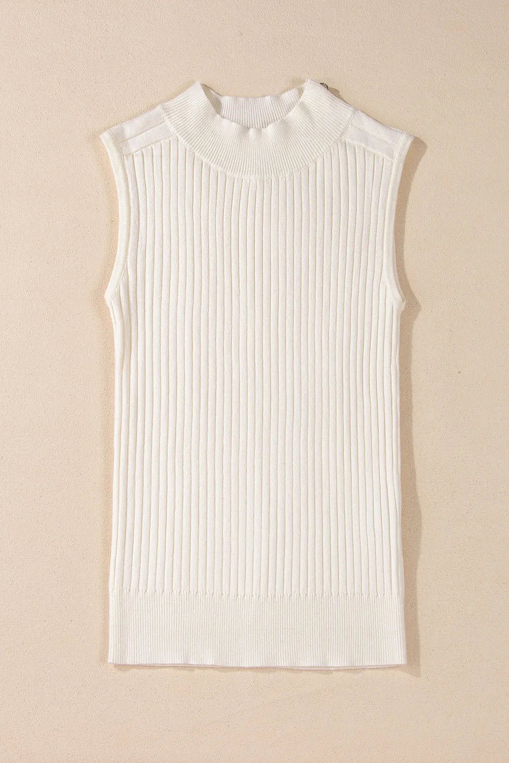 White Ribbed Knit High Neck Sweater Vest - Chic Meadow Boutique 