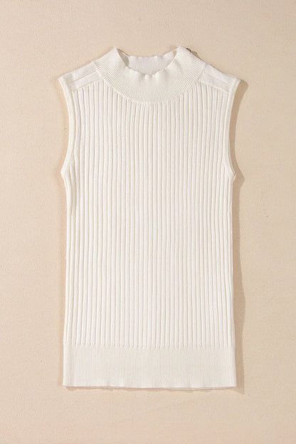 White Ribbed Knit High Neck Sweater Vest - Chic Meadow Boutique 