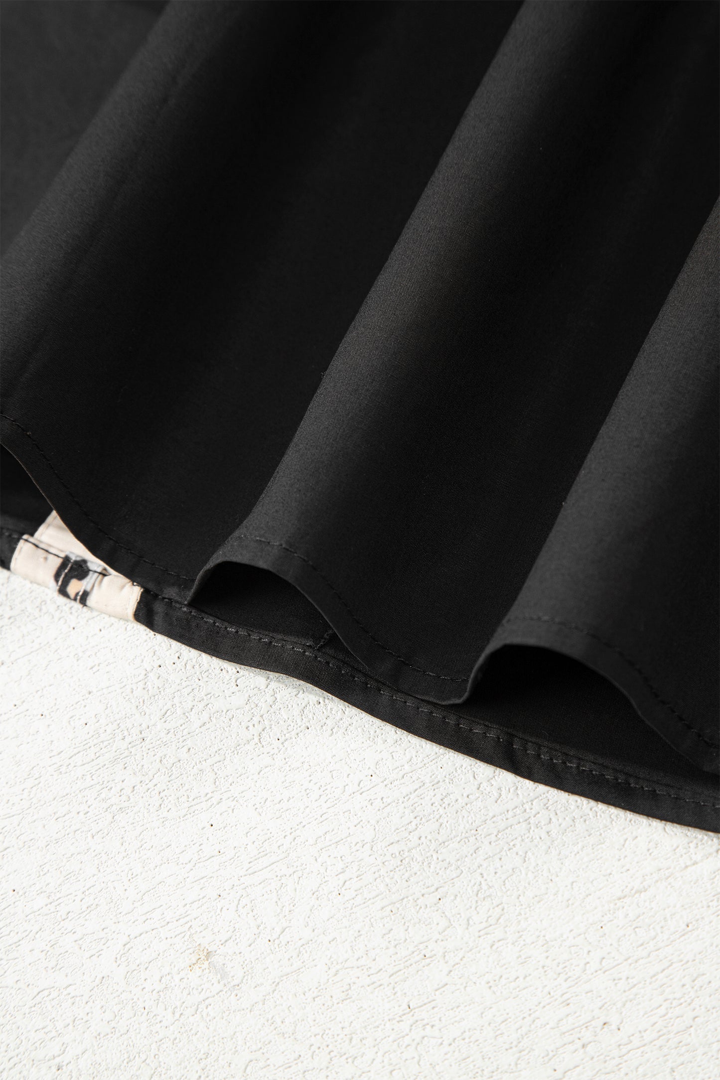 Black Puffy Flounce Sleeve Leopard Trim V Neck Blouse