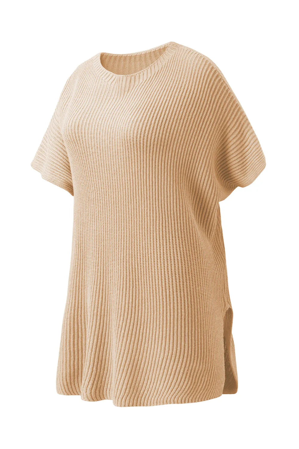 Apricot Short Sleeve Side Slit Oversized Sweater - Chic Meadow Boutique 