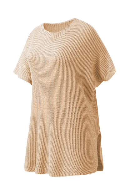 Tops/Short Sleeve Sweaters Apricot Short Sleeve Side Slit Oversized Sweater