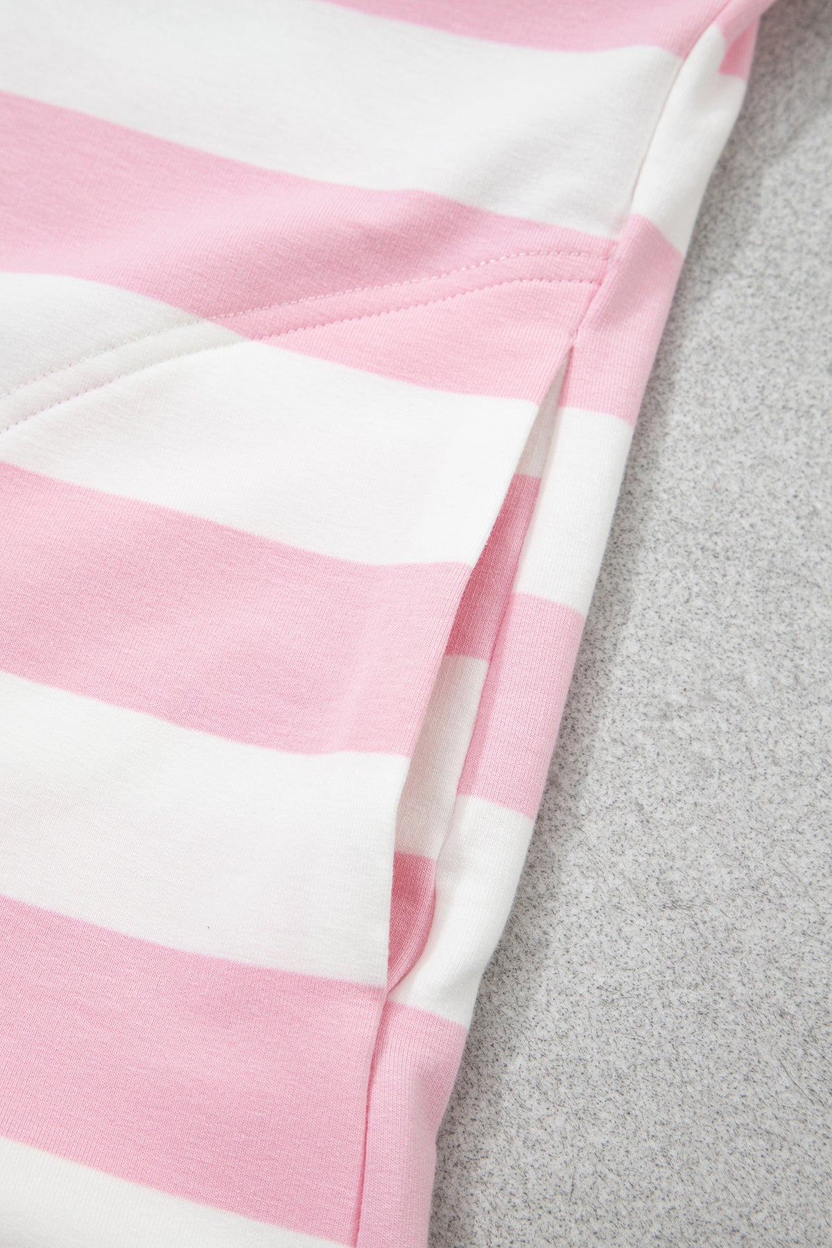 Pink Stripe Color Block Patchwork Zip Long Sleeve Top Elastic Waist Pants Set