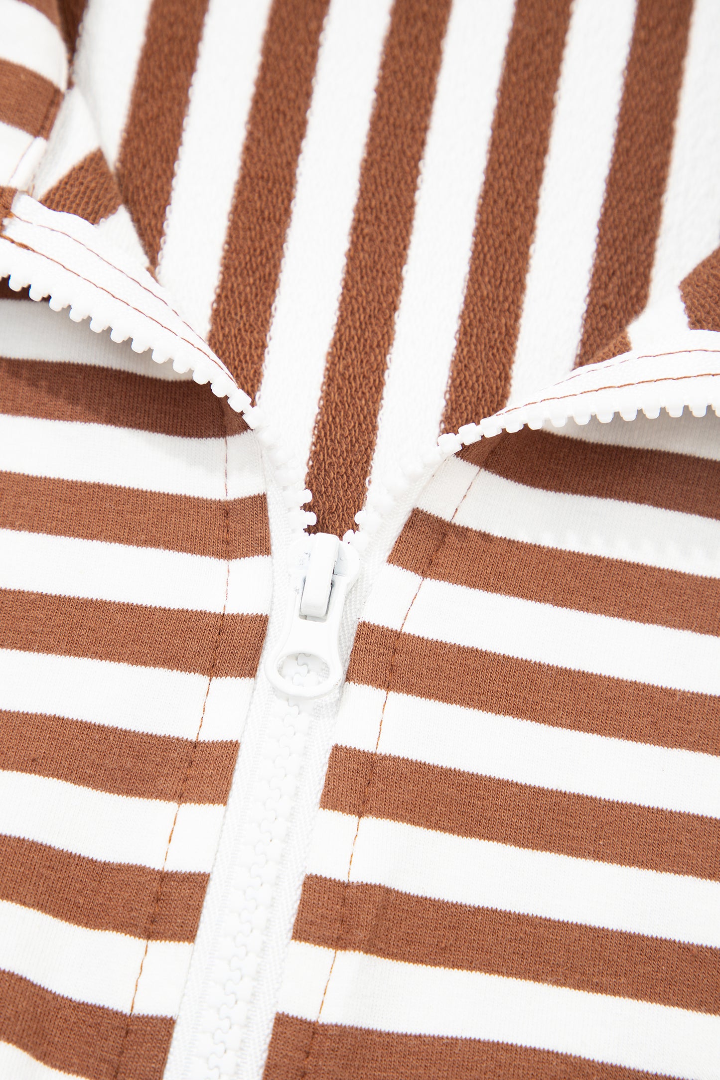 Brown Stripe Color Block Patchwork Quarter Zip Pullover Sporty Shorts Set