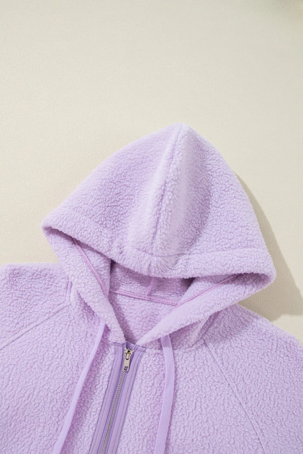 Lavendula Zipped Patch Pocket Fuzzy Drawstring Hoodie - Chic Meadow Boutique 