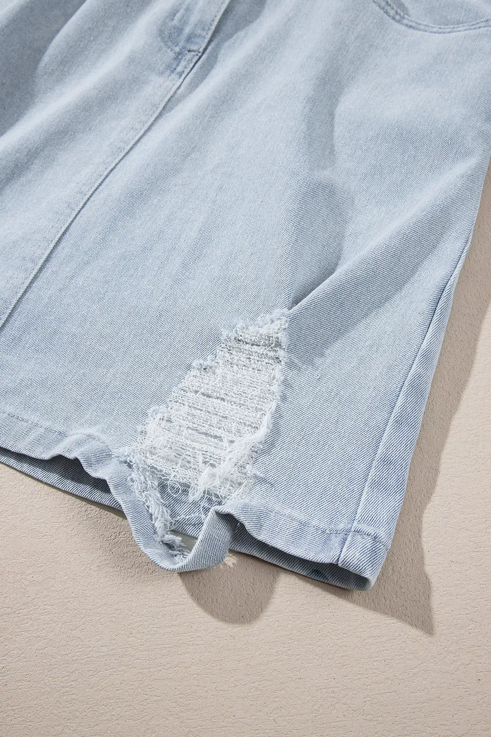 Dresses/Mini Dresses Light Blue Acid Wash Flap Pockets Frayed Denim Dress