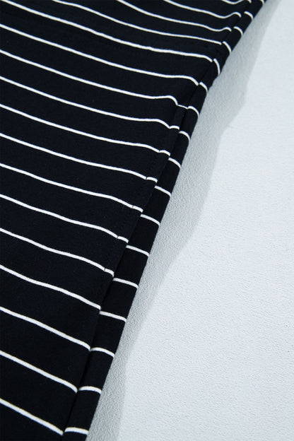 Black Stripe Drawstring Tunic Tank Mini Dress with Pockets