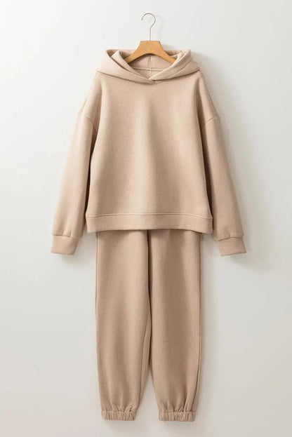 Two Piece Sets/Pant Sets Pale Khaki Chunky Two-piece Hooded Sweatsuit