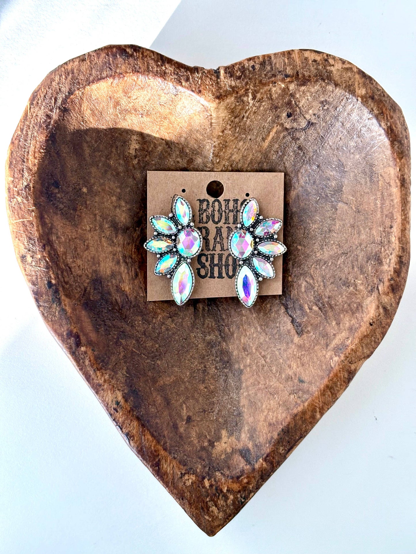 Western Style Squash Blossom Stone Stud Earrings