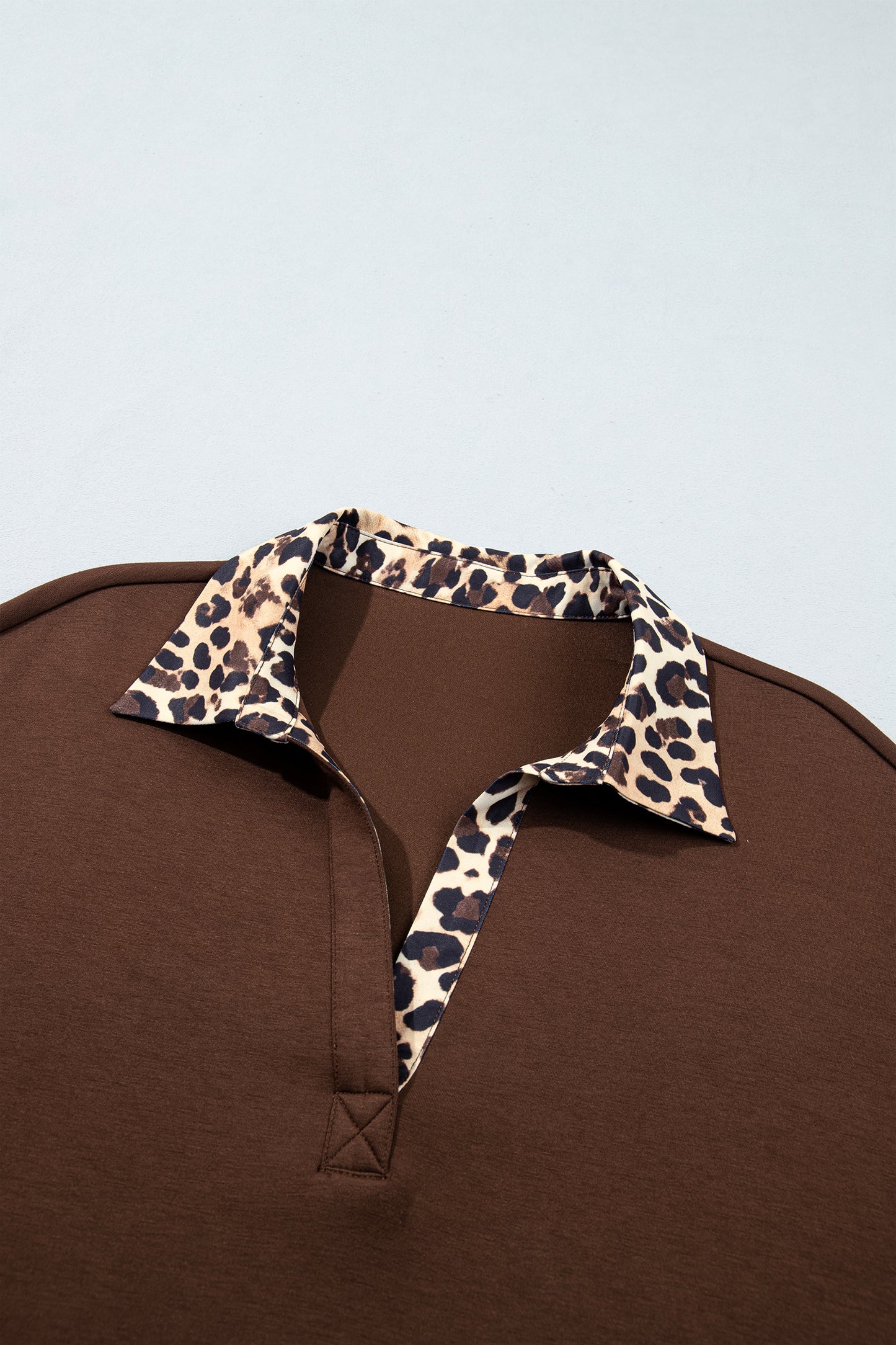 Coffee Leopard Patchwork Collar Long Sleeve Dress