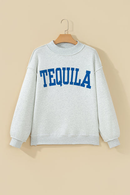 Light Grey TEQUILA/HUNGOVER Reversible Print Mock Neck Oversized Sweatshirt