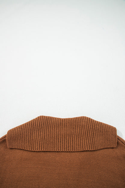 Chestnut Collared V Neck Ribbed Edge Sexy Elegant Sweater
