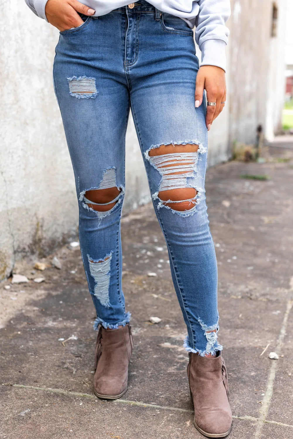 Sky Blue High Waist Distressed Skinny Jeans - Chic Meadow Boutique 