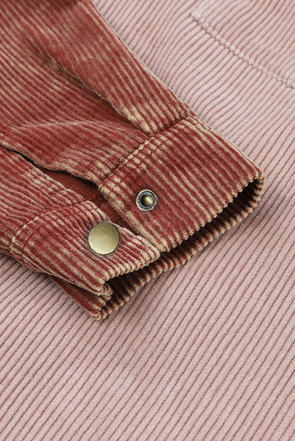 Color Block Button Down Hooded Corduroy Jacket - Chic Meadow Boutique 