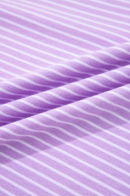 Purple Stripe Dolman Sleeve Polo Shirt and Drawstring Shorts Set