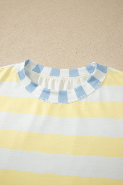 Yellow Stripe Exposed Seam Contrast Patchwork Oversized Top