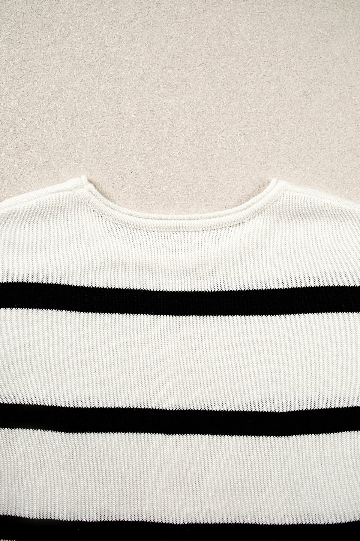 White Stripe Knit Western Short Sleeve Sweater