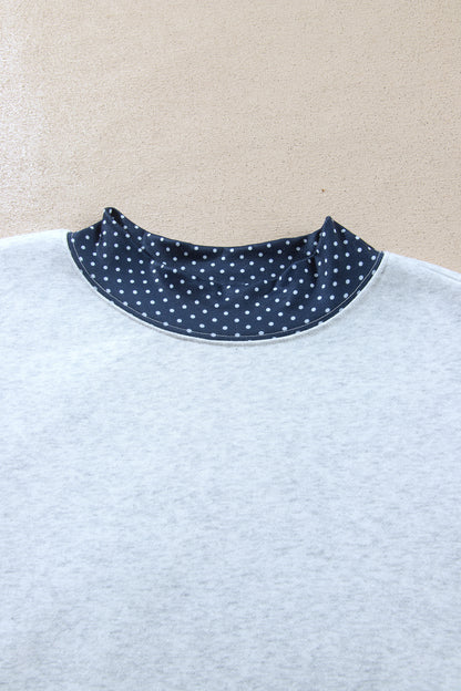 Gray Polka Dot Contrast Trim Sweatshirt