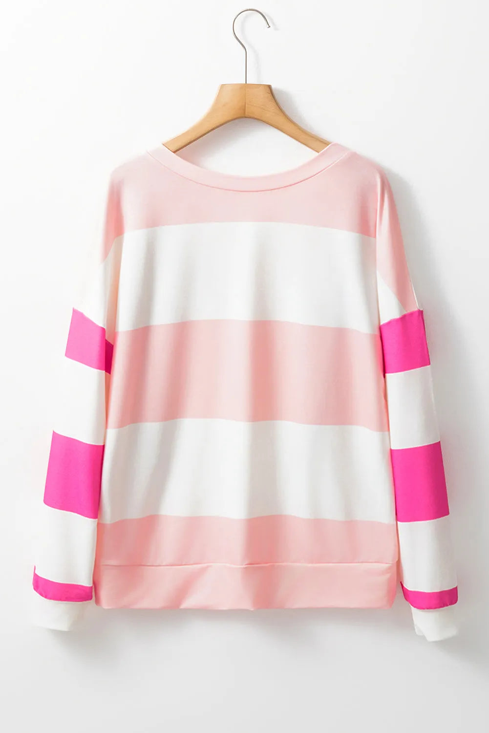 Light Pink Colorblock Striped Drop Shoulder Long Sleeve Top - Chic Meadow Boutique 