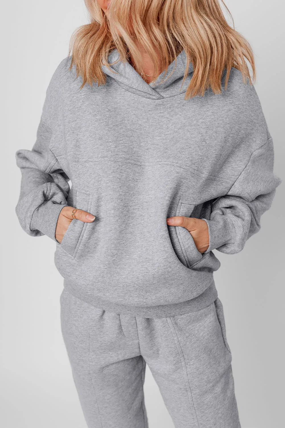 Gray Solid Exposed Seams Hoodie and Joggers Activewear Set - Chic Meadow Boutique 