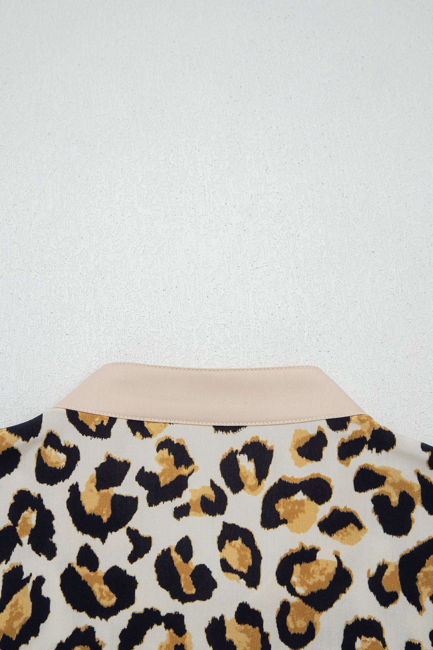 Khaki Mixed Leopard Patchwork 3/4 Sleeve Loose Shirt