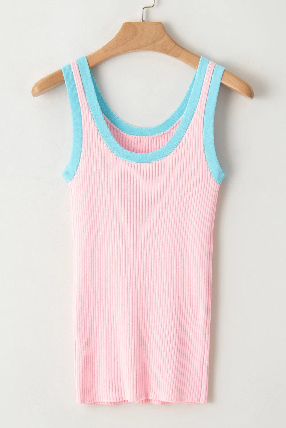 Pink Colorblock Edge Ribbed Knit U Neck Tank Top - Chic Meadow Boutique 