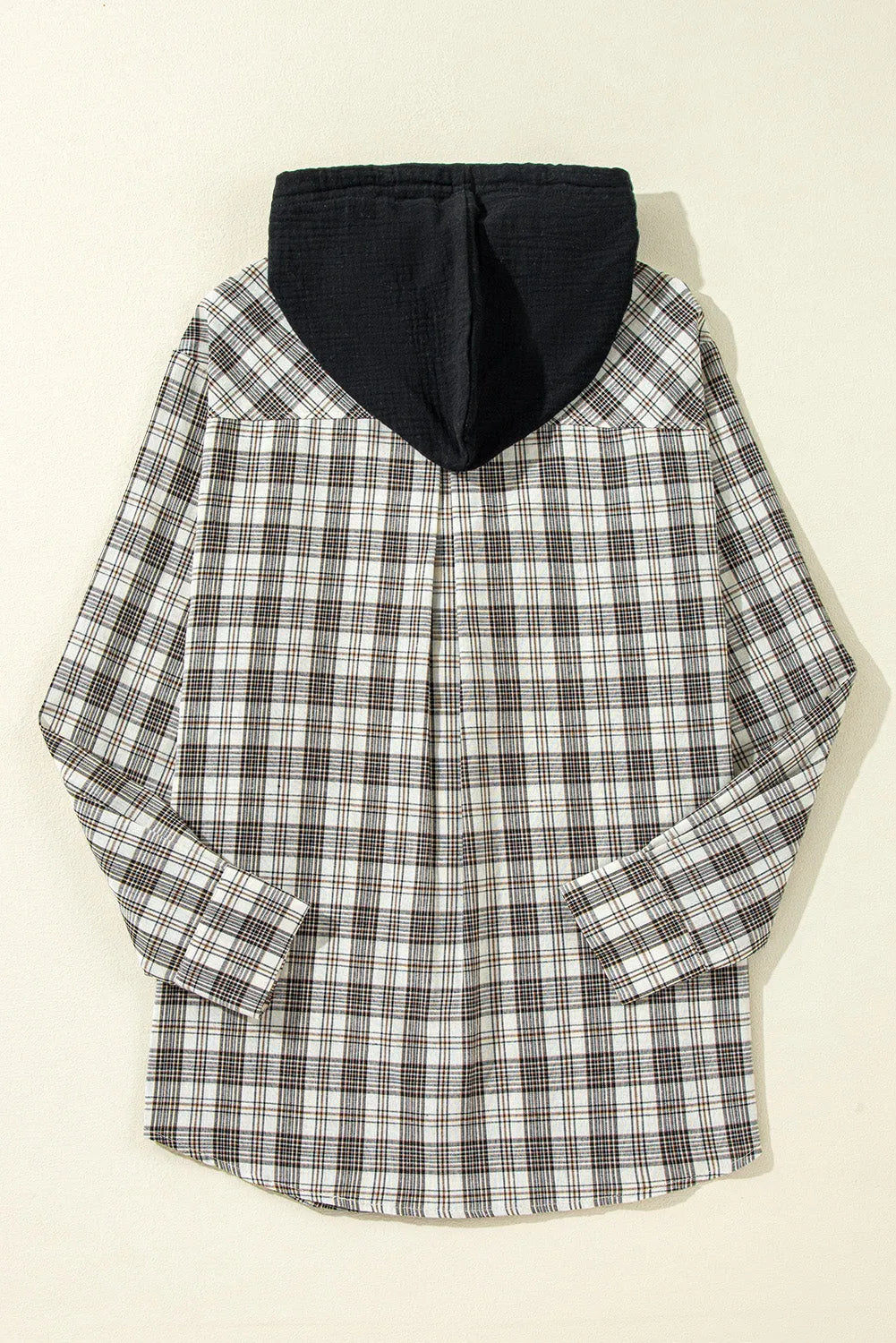 Black Checkered Print Loose Fit Buttoned Hooded Shacket - Chic Meadow Boutique 