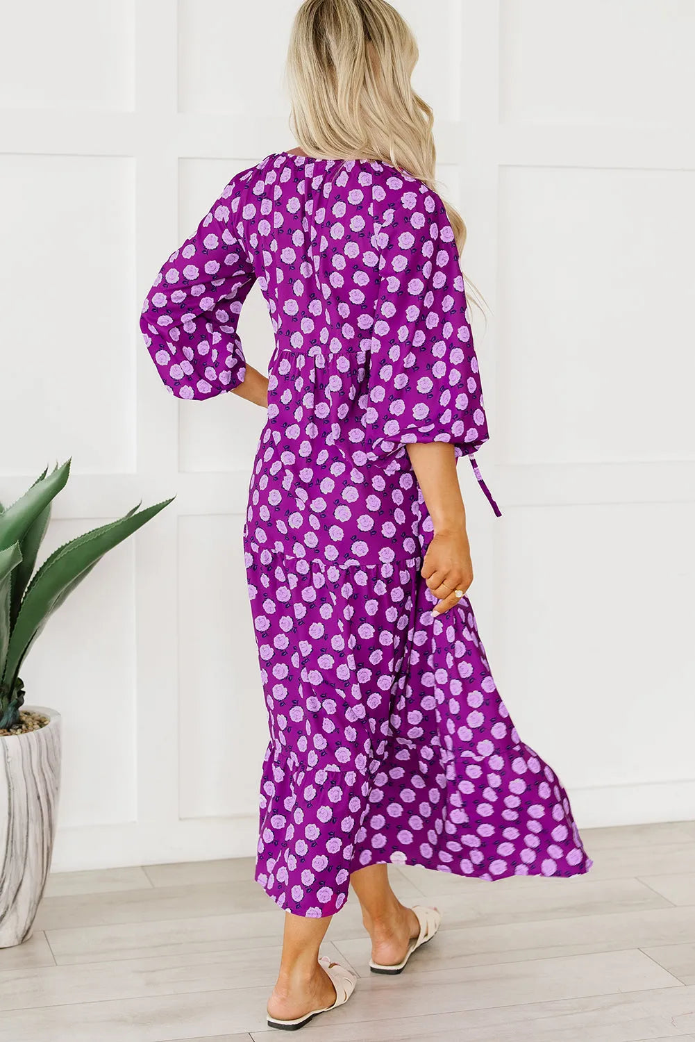 Purple Boho Printed Puff Sleeve Maxi Dress - Chic Meadow Boutique 