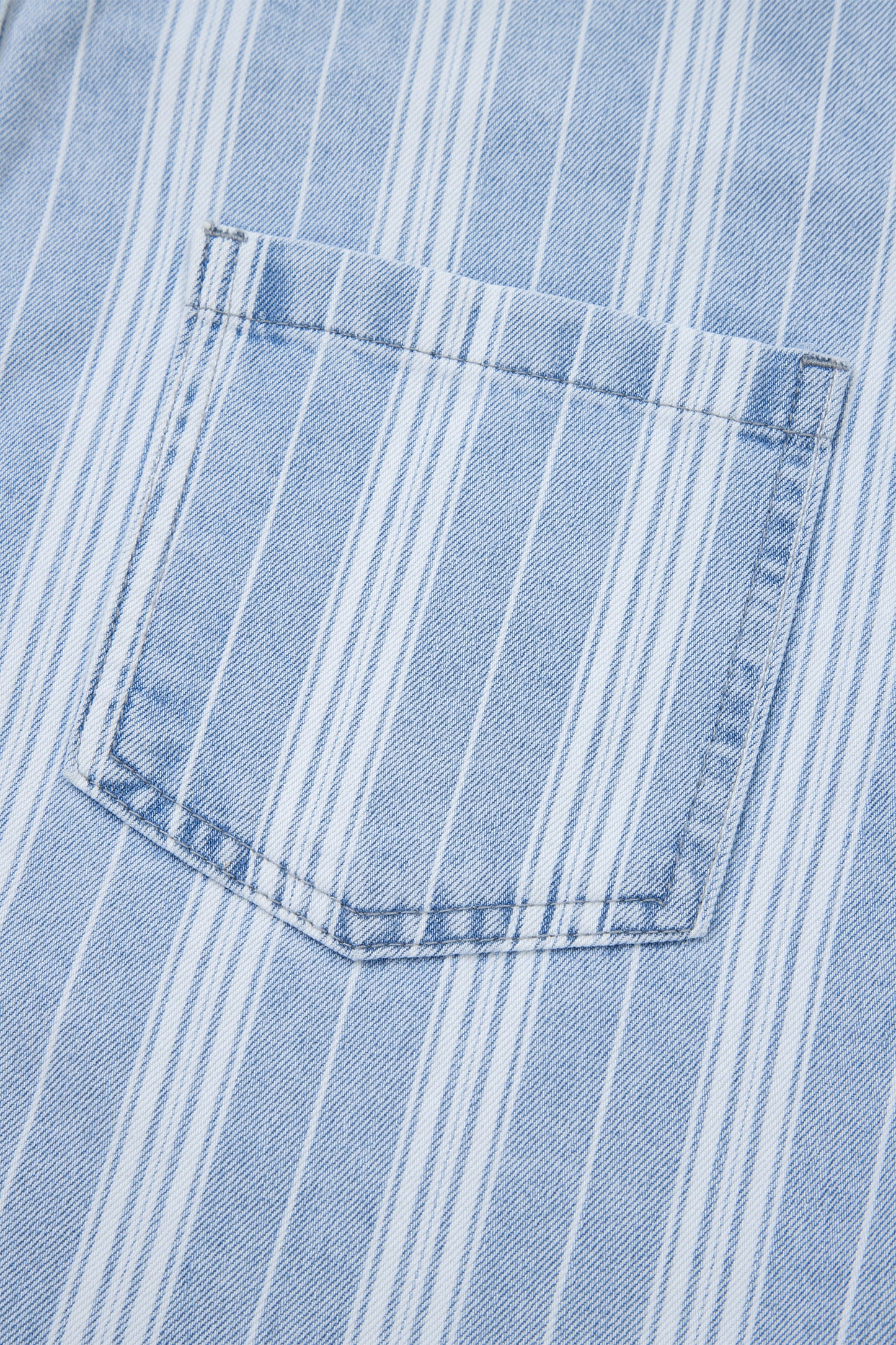 Sky Blue Stripe Boyfriend Chest Pocket Classic Denim Shacket