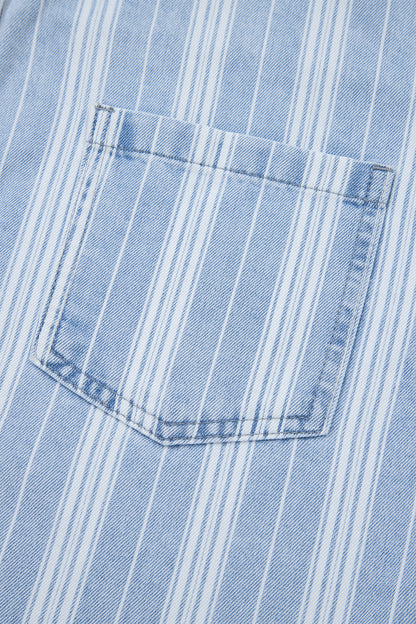 Sky Blue Stripe Boyfriend Chest Pocket Classic Denim Shacket