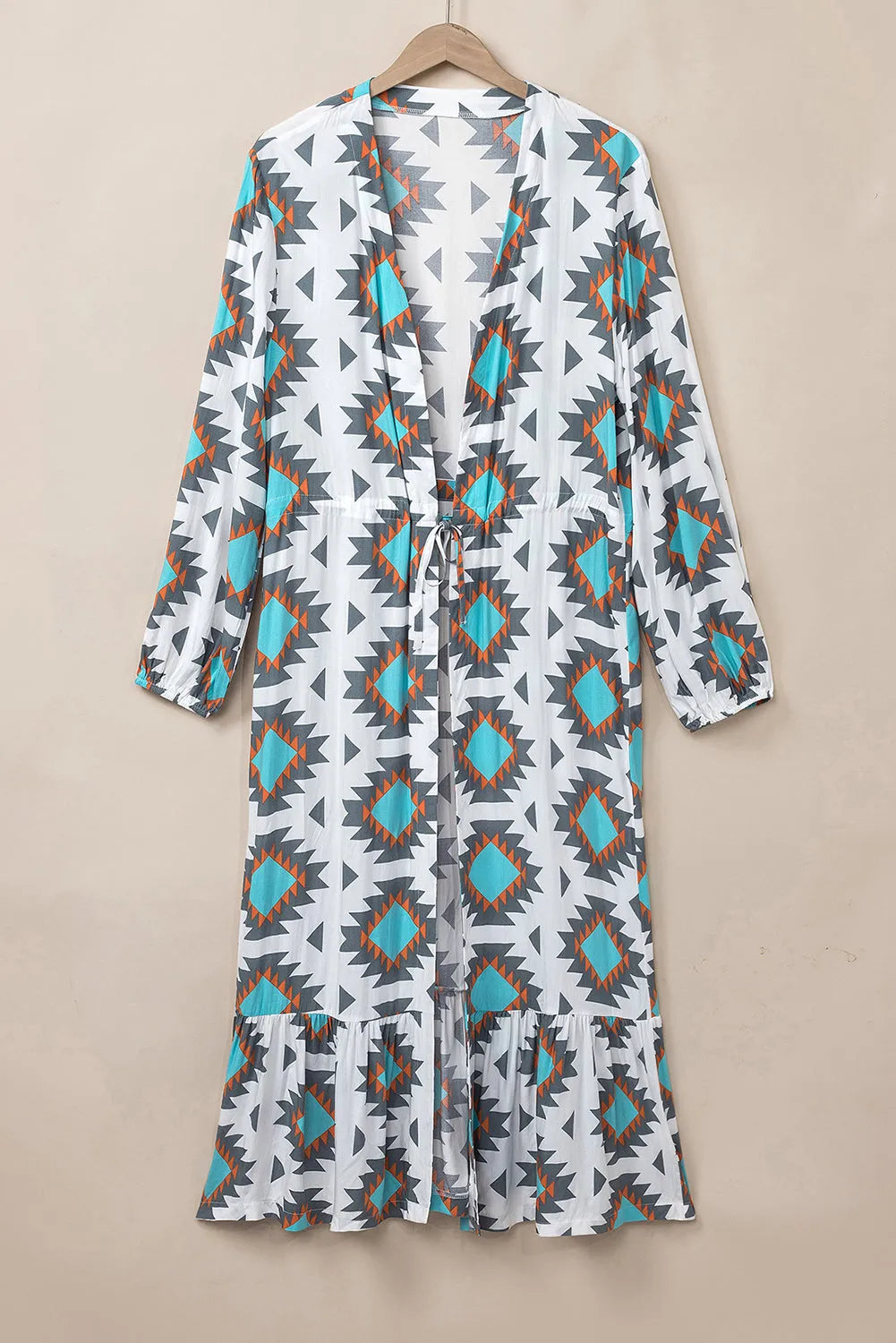 White Western Aztec Print Duster Open Front Top - Chic Meadow Boutique 