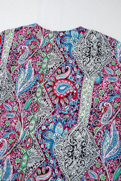 Red Paisley Print Open Front Kimono - Chic Meadow Boutique 