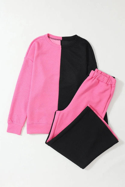 Two Piece Sets/Pant Sets Multicolor Contrast Color Block Textured Casual 2pcs Outfit