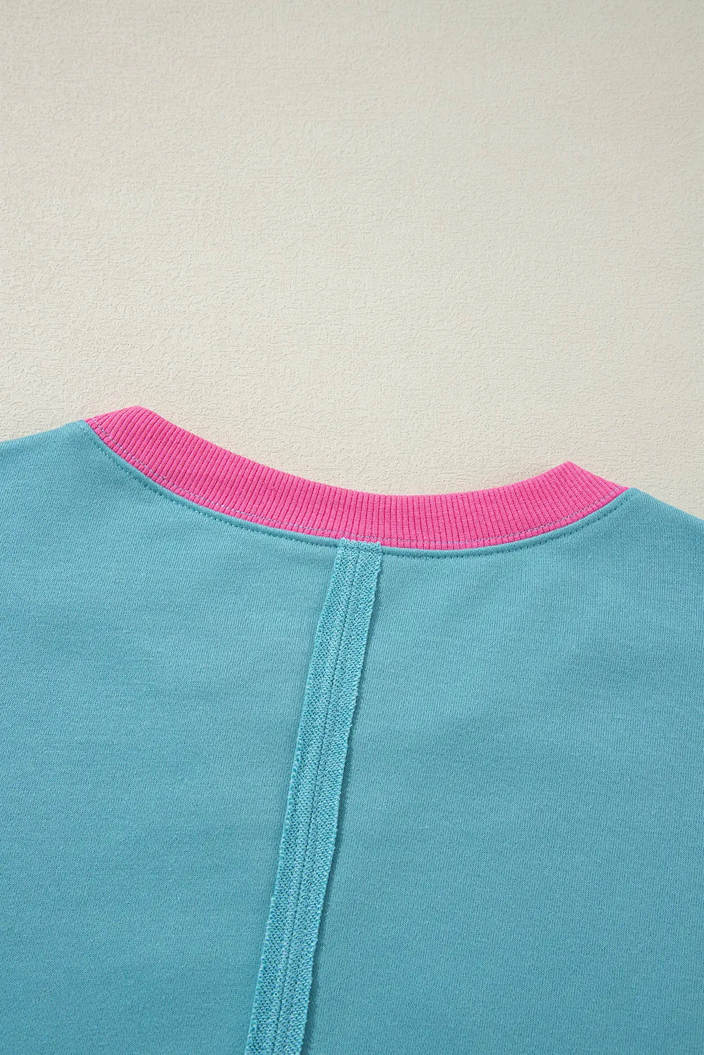 Light Blue Colorblock Patchwork Crew Neck Loose Sweatshirt - Chic Meadow Boutique 