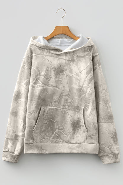 Beige Camouflage Woodland Print Oversized Sporty Hoodie