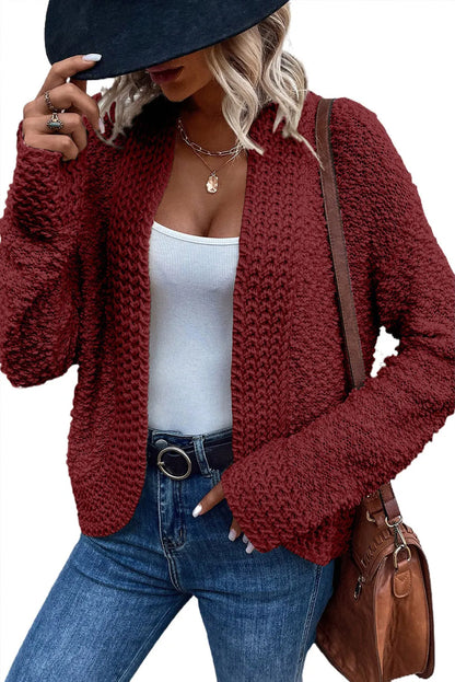 Fiery Red Popcorn Knit Open Front Cardigan - Chic Meadow Boutique 