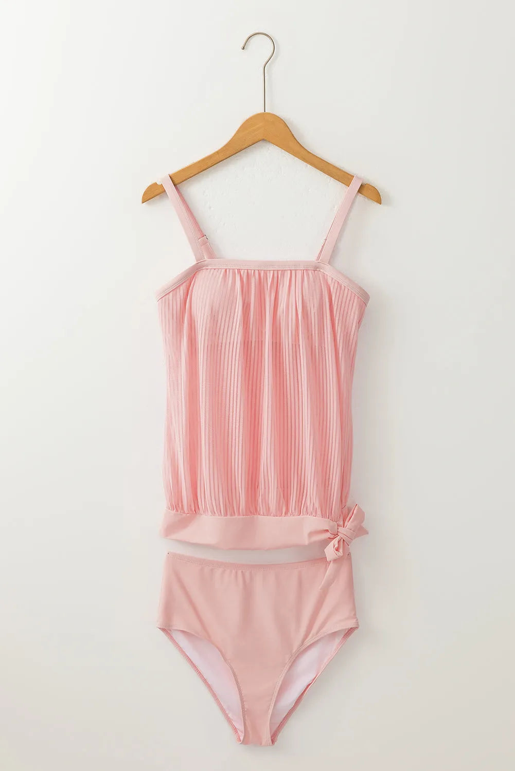 Pink Striped Mesh Knotted Hem Tankini Swimsuit - Chic Meadow Boutique 