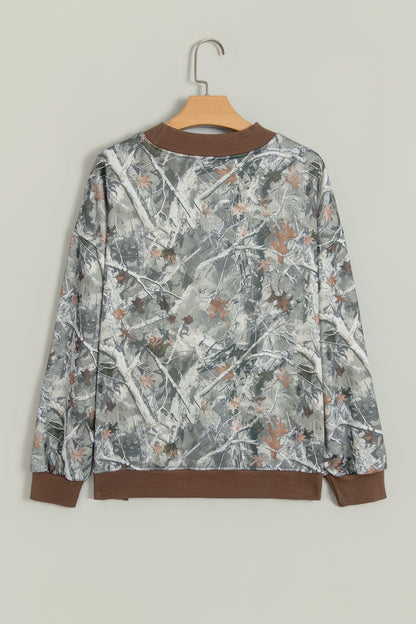 Gray Western Camo Letter Print Baggy Pullover Sweatshirt