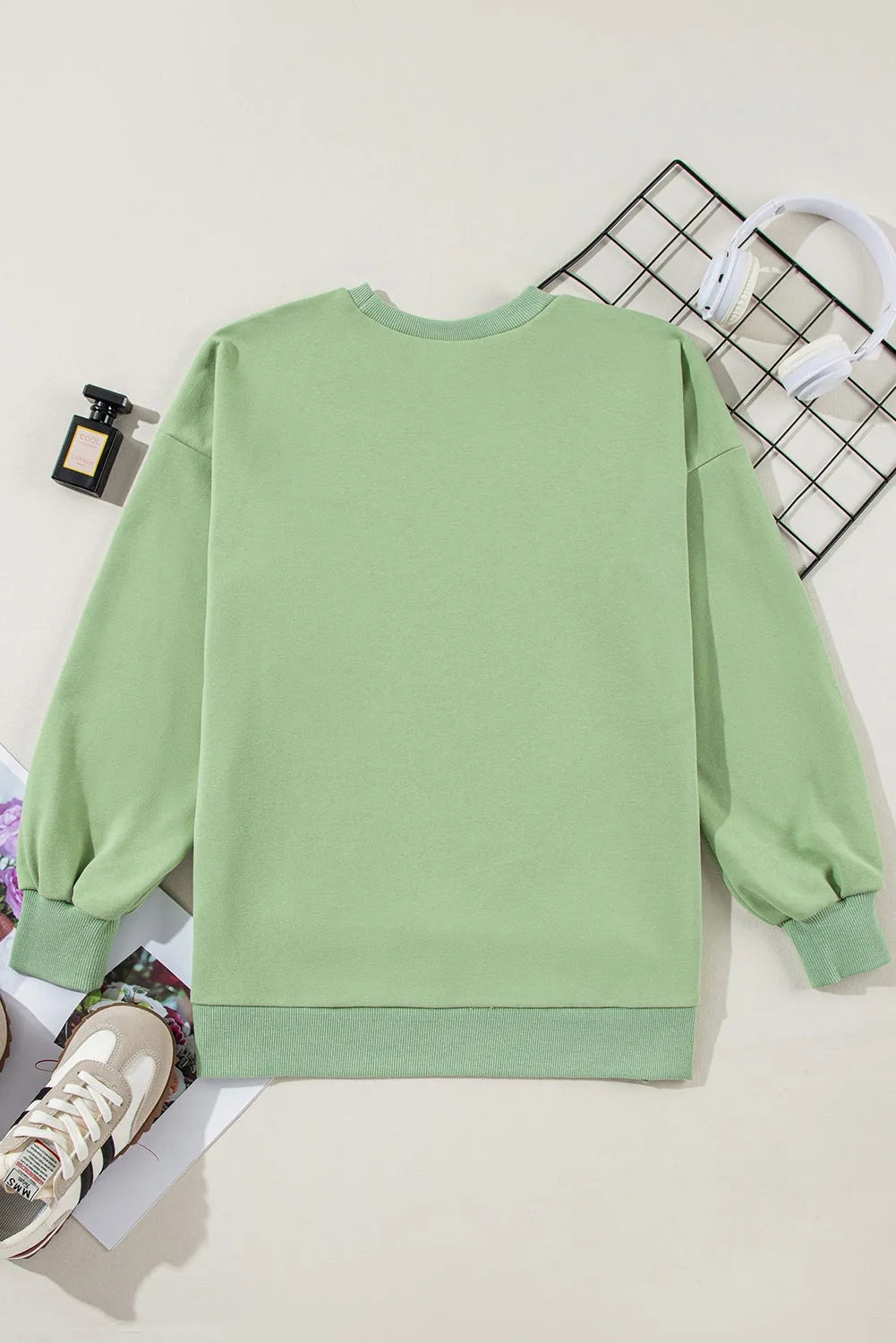 Grass Green Solid Fleece Lined Drop Shoulder High Low Sweatshirt - Chic Meadow Boutique 