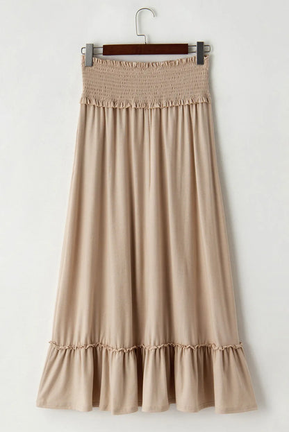 Parchment Smocked Waist Ruffled Maxi Skirt - Chic Meadow Boutique 