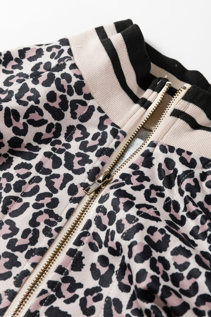 Khaki Leopard Print Half Zip up Blouse