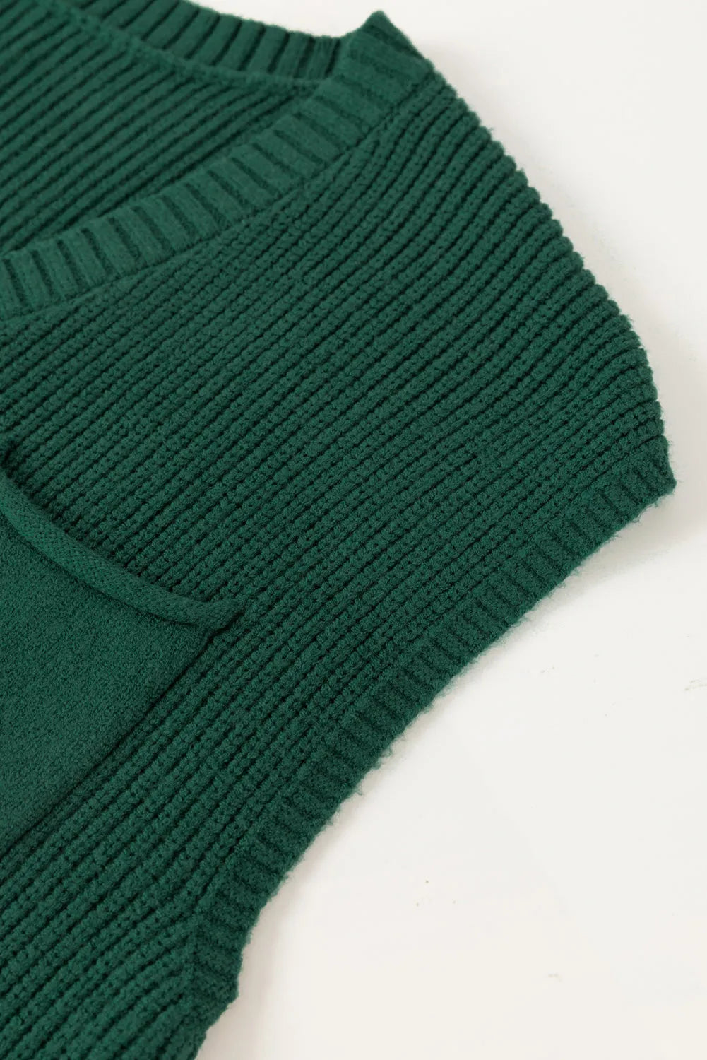 Blackish Green Chest Pocket V Neck Ribbed Cap Sleeve Sweater - Chic Meadow Boutique 